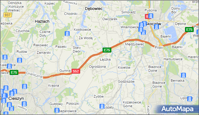 mapa Łączka gmina Dębowiec, Łączka gmina Dębowiec na mapie Targeo