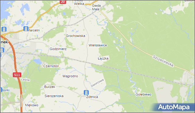 mapa Łączka gmina Szczecinek, Łączka gmina Szczecinek na mapie Targeo