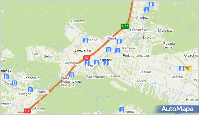 mapa Łączna powiat skarżyski, Łączna powiat skarżyski na mapie Targeo