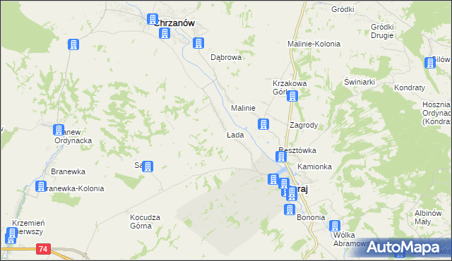 mapa Łada gmina Chrzanów, Łada gmina Chrzanów na mapie Targeo