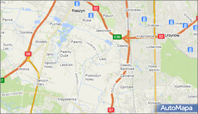 mapa Łady gmina Raszyn, Łady gmina Raszyn na mapie Targeo