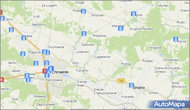 mapa Łagiewniki gmina Chmielnik, Łagiewniki gmina Chmielnik na mapie Targeo