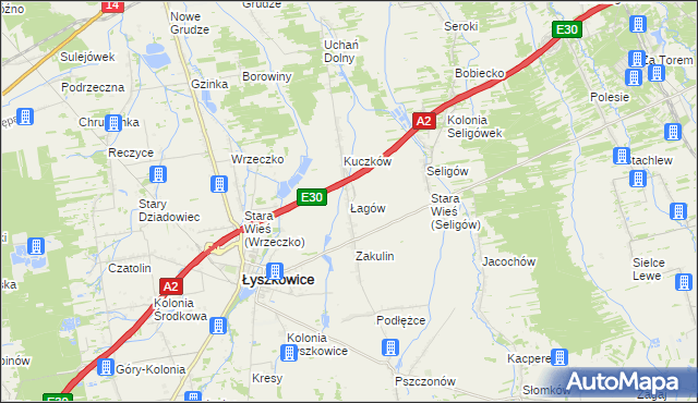 mapa Łagów gmina Łyszkowice, Łagów gmina Łyszkowice na mapie Targeo