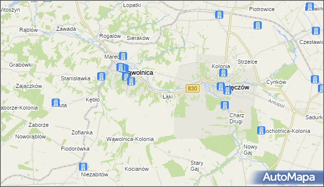 mapa Łąki gmina Wąwolnica, Łąki gmina Wąwolnica na mapie Targeo