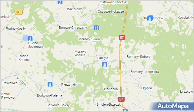 mapa Łanięta gmina Krzynowłoga Mała, Łanięta gmina Krzynowłoga Mała na mapie Targeo