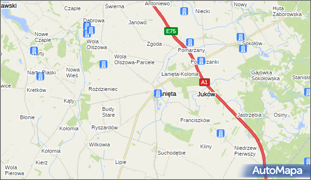 mapa Łanięta powiat kutnowski, Łanięta powiat kutnowski na mapie Targeo