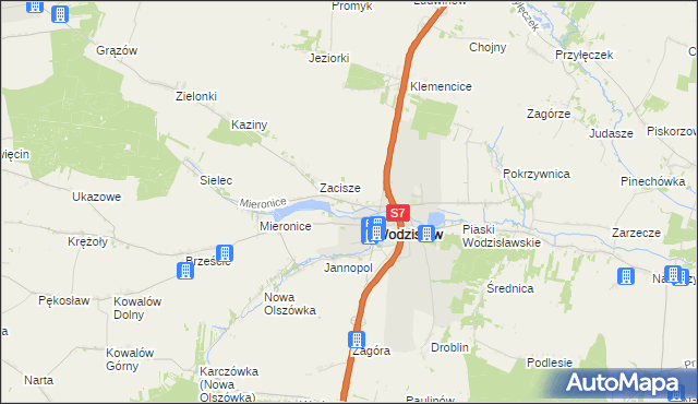 mapa Łany gmina Wodzisław, Łany gmina Wodzisław na mapie Targeo