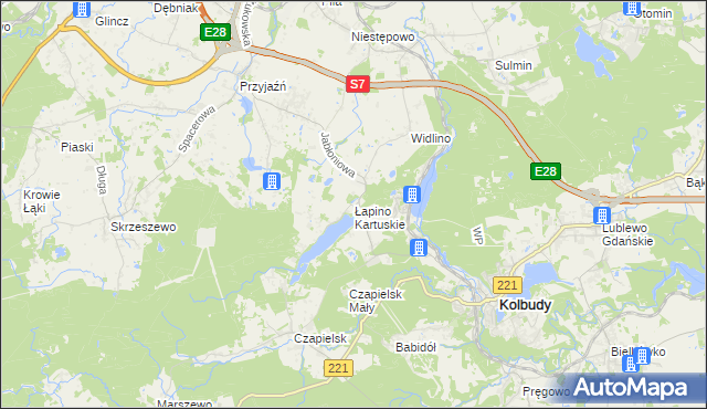mapa Łapino Kartuskie, Łapino Kartuskie na mapie Targeo