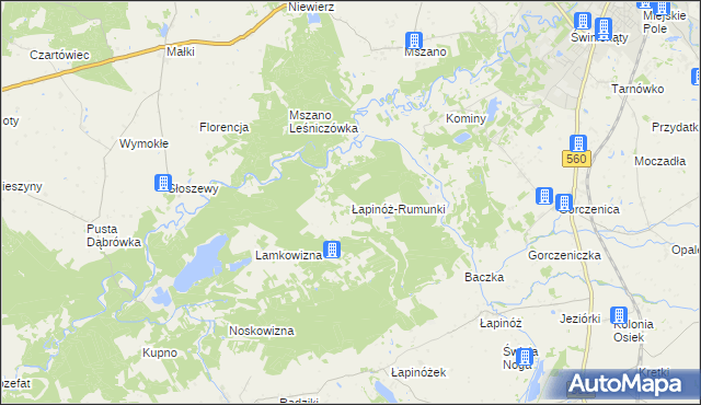 mapa Łapinóż-Rumunki, Łapinóż-Rumunki na mapie Targeo