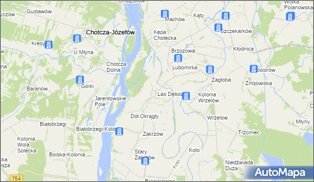 mapa Las Dębowy, Las Dębowy na mapie Targeo