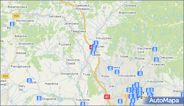 mapa Lasek gmina Nowy Targ, Lasek gmina Nowy Targ na mapie Targeo
