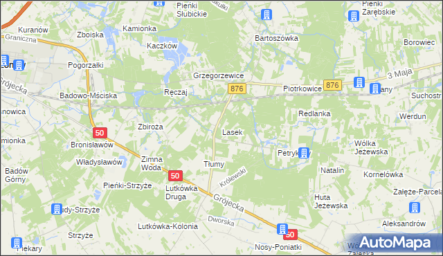 mapa Lasek gmina Żabia Wola, Lasek gmina Żabia Wola na mapie Targeo