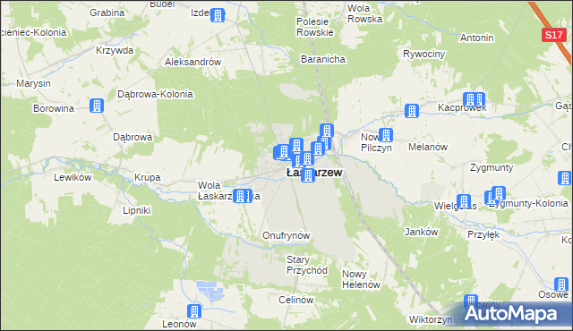 mapa Łaskarzew, Łaskarzew na mapie Targeo