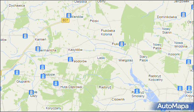 mapa Laski gmina Krzywda, Laski gmina Krzywda na mapie Targeo
