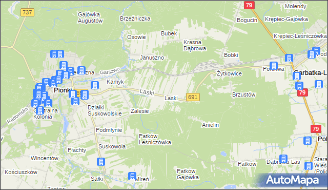 mapa Laski gmina Pionki, Laski gmina Pionki na mapie Targeo