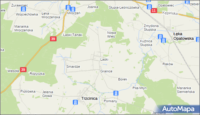 mapa Laski gmina Trzcinica, Laski gmina Trzcinica na mapie Targeo