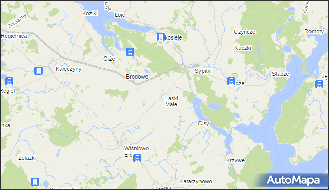 mapa Laski Małe gmina Kalinowo, Laski Małe gmina Kalinowo na mapie Targeo
