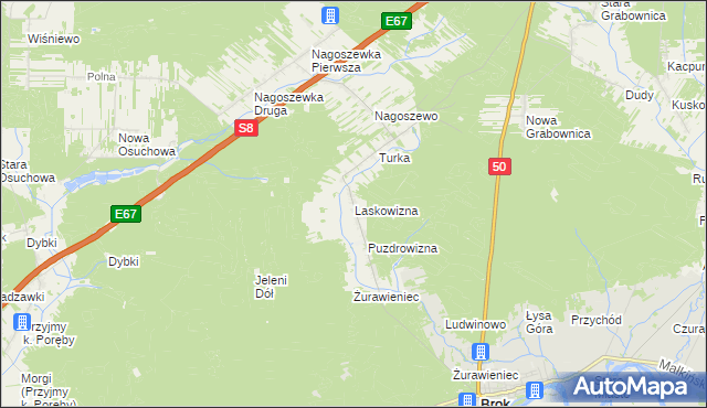 mapa Laskowizna gmina Brok, Laskowizna gmina Brok na mapie Targeo