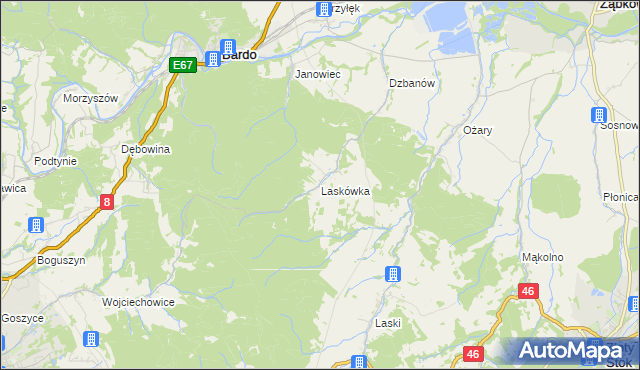 mapa Laskówka gmina Bardo, Laskówka gmina Bardo na mapie Targeo