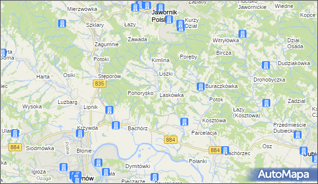 mapa Laskówka gmina Dynów, Laskówka gmina Dynów na mapie Targeo