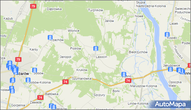 mapa Lasocin gmina Ożarów, Lasocin gmina Ożarów na mapie Targeo