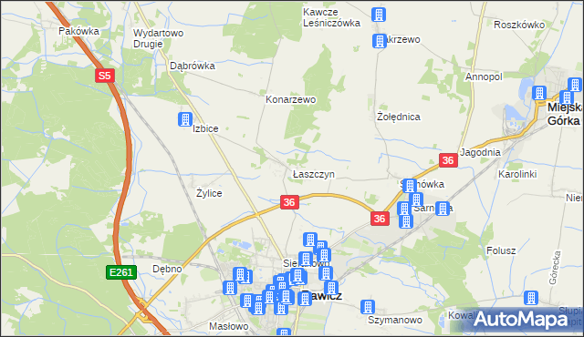 mapa Łaszczyn gmina Rawicz, Łaszczyn gmina Rawicz na mapie Targeo