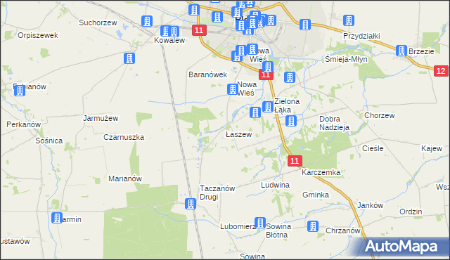 mapa Łaszew gmina Pleszew, Łaszew gmina Pleszew na mapie Targeo