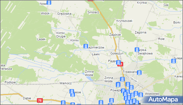 mapa Ławki gmina Łuków, Ławki gmina Łuków na mapie Targeo