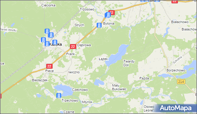 mapa Łążek gmina Kaliska, Łążek gmina Kaliska na mapie Targeo