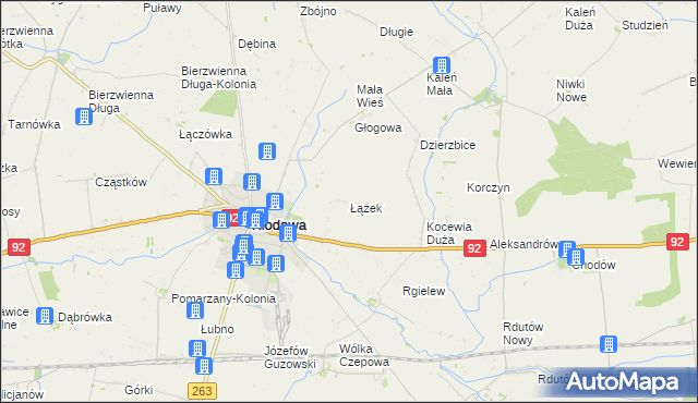mapa Łążek gmina Kłodawa, Łążek gmina Kłodawa na mapie Targeo