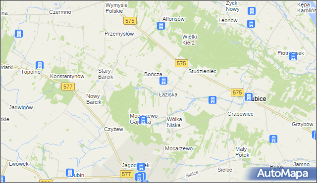 mapa Łaziska gmina Słubice, Łaziska gmina Słubice na mapie Targeo