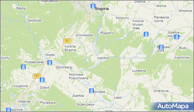 mapa Łaziska gmina Staszów, Łaziska gmina Staszów na mapie Targeo