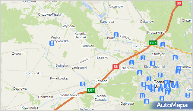 mapa Łazisko gmina Tomaszów Mazowiecki, Łazisko gmina Tomaszów Mazowiecki na mapie Targeo