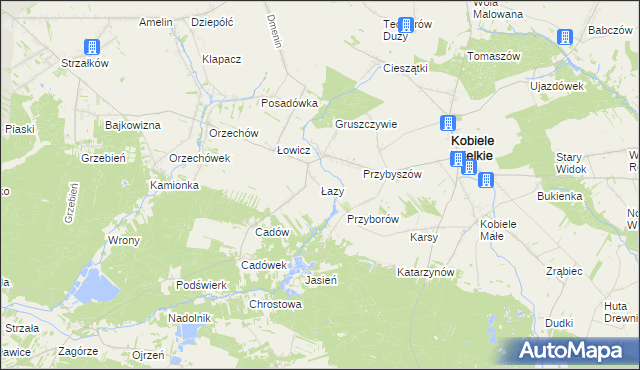mapa Łazy gmina Kobiele Wielkie, Łazy gmina Kobiele Wielkie na mapie Targeo
