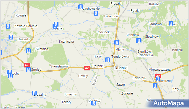 mapa Łazy gmina Rudniki, Łazy gmina Rudniki na mapie Targeo
