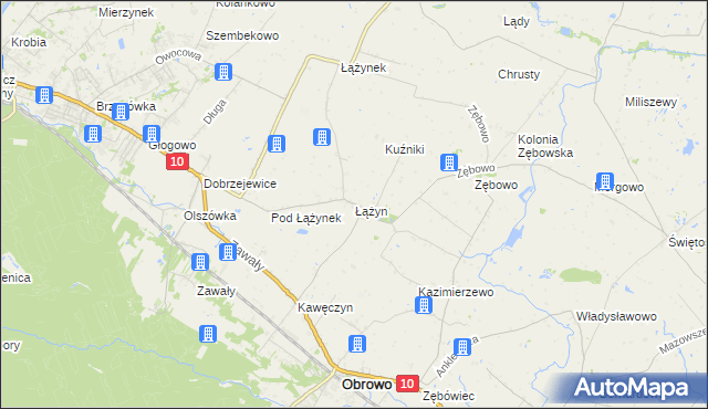 mapa Łążyn gmina Obrowo, Łążyn gmina Obrowo na mapie Targeo