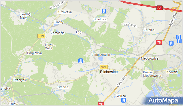mapa Leboszowice, Leboszowice na mapie Targeo