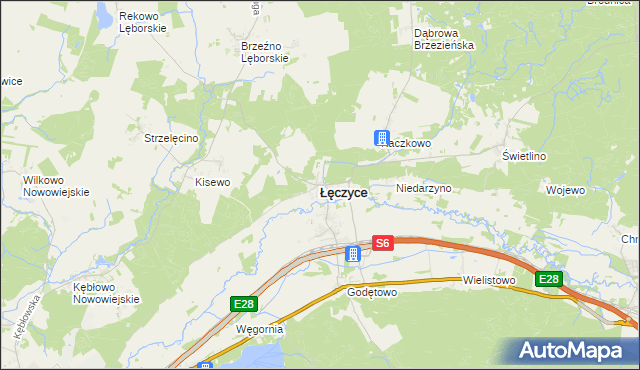 mapa Łęczyce powiat wejherowski, Łęczyce powiat wejherowski na mapie Targeo