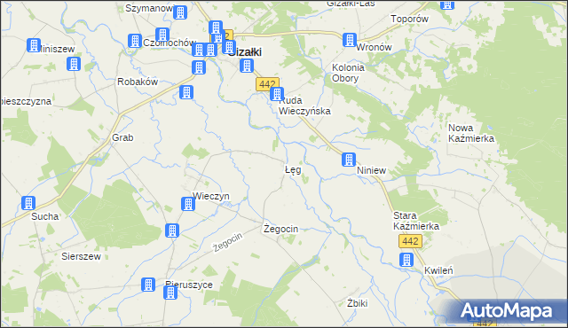mapa Łęg gmina Czermin, Łęg gmina Czermin na mapie Targeo