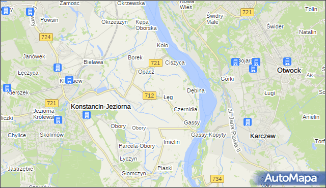 mapa Łęg gmina Konstancin-Jeziorna, Łęg gmina Konstancin-Jeziorna na mapie Targeo