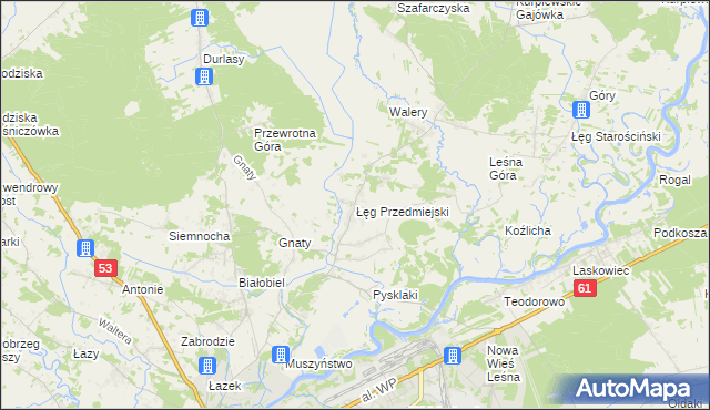mapa Łęg Przedmiejski, Łęg Przedmiejski na mapie Targeo