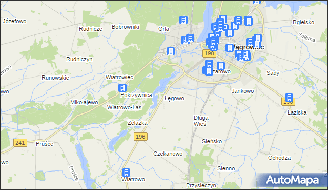 mapa Łęgowo gmina Wągrowiec, Łęgowo gmina Wągrowiec na mapie Targeo