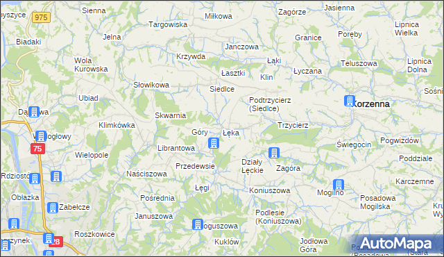 mapa Łęka gmina Korzenna, Łęka gmina Korzenna na mapie Targeo