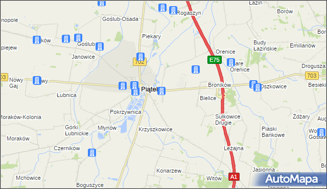 mapa Łęka gmina Piątek, Łęka gmina Piątek na mapie Targeo