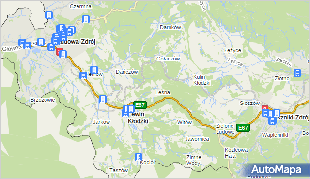 mapa Leśna gmina Lewin Kłodzki, Leśna gmina Lewin Kłodzki na mapie Targeo