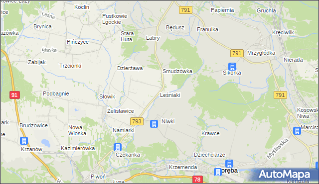 mapa Leśniaki gmina Siewierz, Leśniaki gmina Siewierz na mapie Targeo