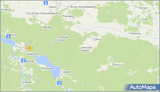 mapa Leśnictwo Giełdon, Leśnictwo Giełdon na mapie Targeo