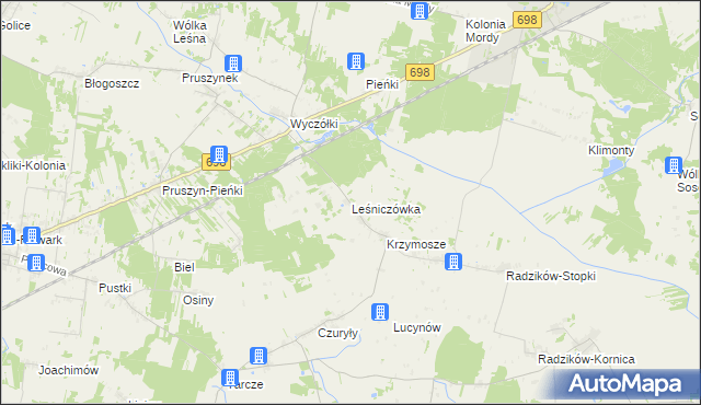 mapa Leśniczówka gmina Mordy, Leśniczówka gmina Mordy na mapie Targeo