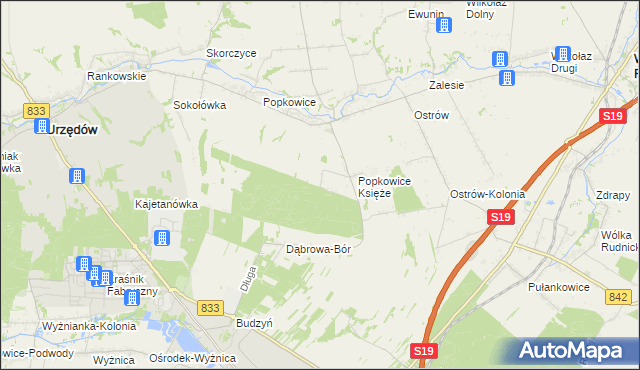mapa Leśniczówka gmina Urzędów, Leśniczówka gmina Urzędów na mapie Targeo