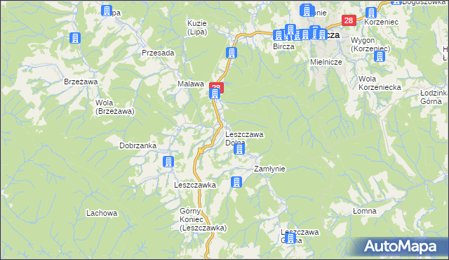 mapa Leszczawa Dolna, Leszczawa Dolna na mapie Targeo